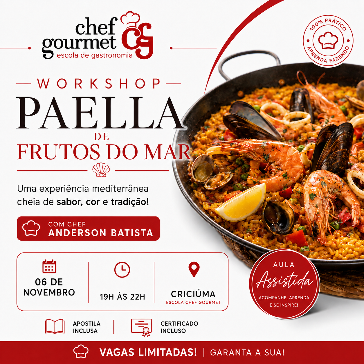 🥘 WORKSHOP DE PAELLA DE FRUTOS DO MAR CRICIUMA